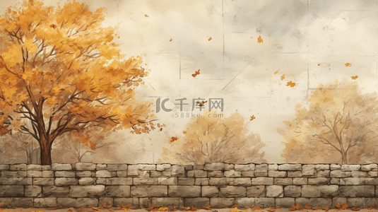 秋日落叶围墙唯美风景背景28