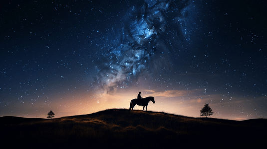 前景中有星星和一匹马的夜空