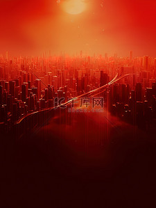 国庆大气红色背景城市轮廓12