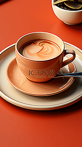 简约咖啡时间橙色咖啡杯背景12