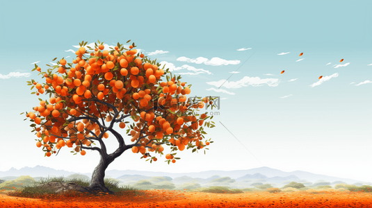 秋季柿子背景图片_秋日挂满金黄柿子的柿子树背景19