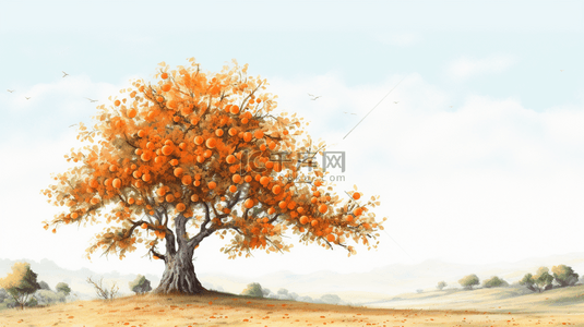 秋日挂满金黄柿子的柿子树背景21