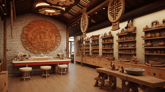 室内空间中式陶瓷店铺装修古风