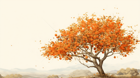 秋日挂满金黄柿子的柿子树背景3
