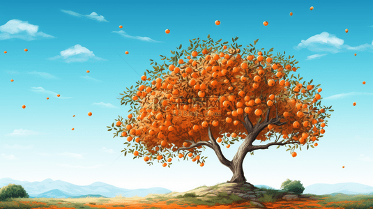 秋日挂满金黄柿子的柿子树背景18