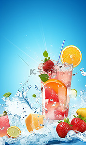 水果饮品背景背景图片_水果饮品清凉海报背景