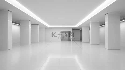 奢华的白色抽象建筑极简背景，现代化展厅现代化。