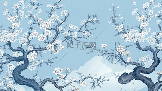 中国风浅蓝色花卉花朵壁纸8