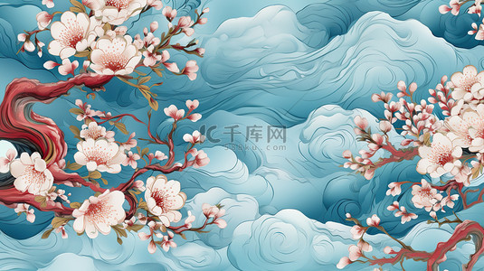 中国风浅蓝色花卉花朵壁纸11