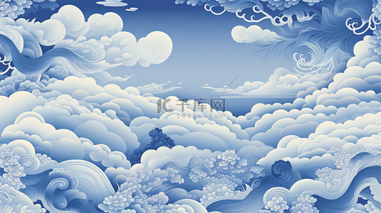 壁纸云层背景图片_中国风蓝色祥云壁纸图案5