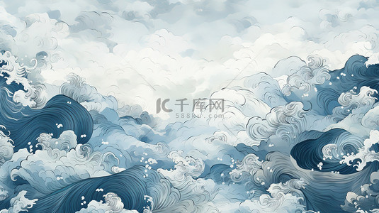 云朵浅蓝色背景图片_中国风蓝色祥云壁纸图案1