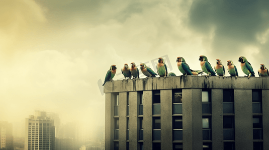 一群鸟坐在一座高楼的顶部