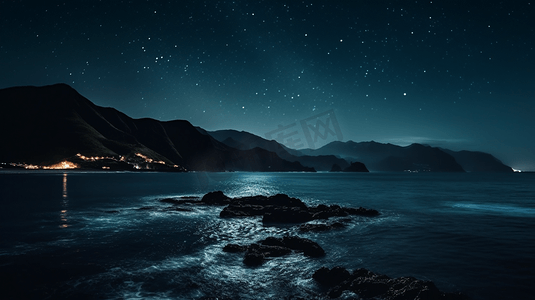 共赴山海摄影照片_夜间地平线上的山海风光