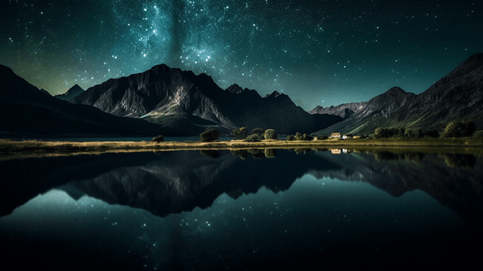 以山为背景的湖的夜景