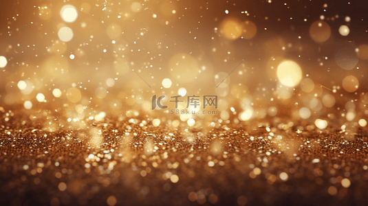 闪耀的金色粉尘颗粒、闪光火花抽象背景，用于庆祝。