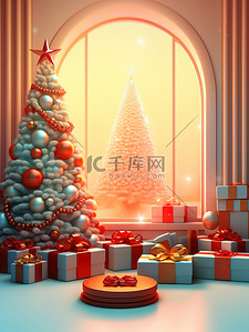 红色背背背景图片_圣诞树礼物节日气氛背16