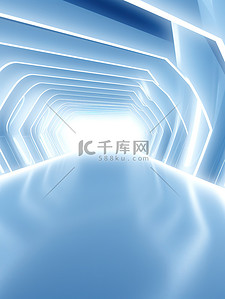白色立体3d背景图片_浅蓝色白色光带3D立体电商空间2