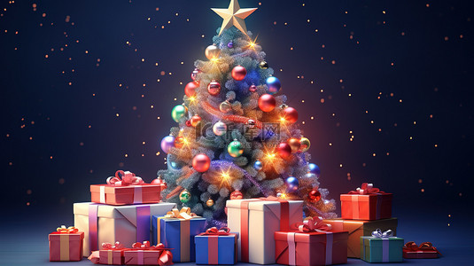 圣诞节圣诞树彩灯背景图片_圣诞树装饰彩灯和礼品盒节日背景9