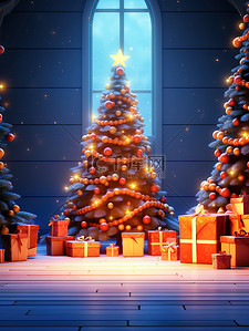 节日2背景图片_圣诞树礼物节日气氛背景2