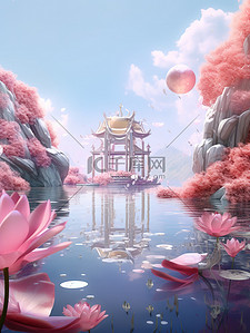 七夕海报粉色系建筑植物1