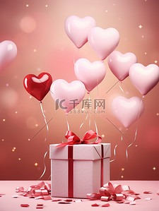 520气球背景背景图片_气球心形礼品盒情人节概念背景9