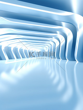 白色科技背景图片_浅蓝色白色光带3D立体电商空间3