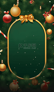 金色边框背景图片_绿色调圣诞节带边框海报背景