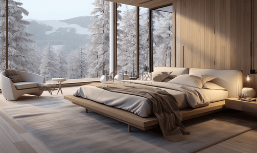 温馨卧室在冬季场景室内设计