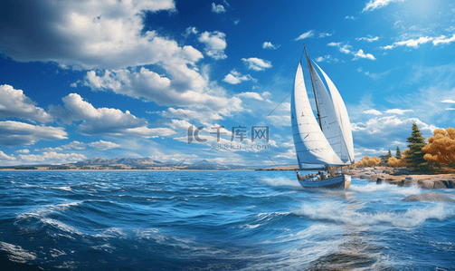帆船海洋背景图片_励志清新蓝色海洋风景