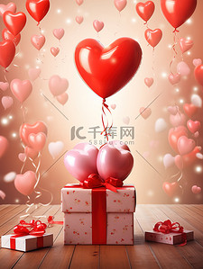 520气球背景背景图片_气球心形礼品盒情人节概念背景11