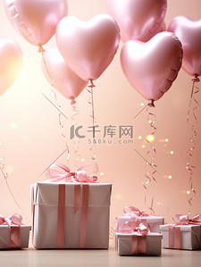 520气球背景背景图片_气球心形礼品盒情人节概念背景10