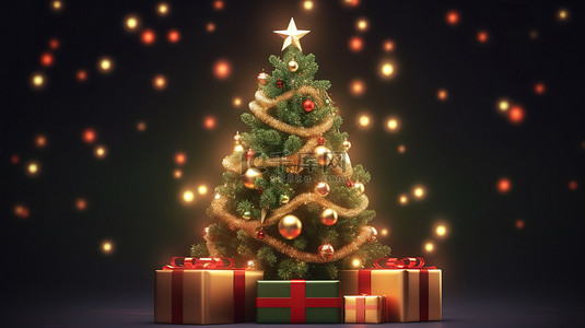 圣诞节圣诞树彩灯背景图片_圣诞树装饰彩灯和礼品盒节日背景6