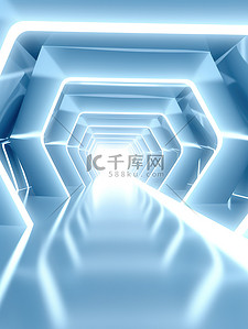 浅蓝色白色光带3D立体电商空间4