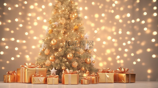 圣诞节圣诞树彩灯背景图片_圣诞树装饰彩灯和礼品盒节日背景8