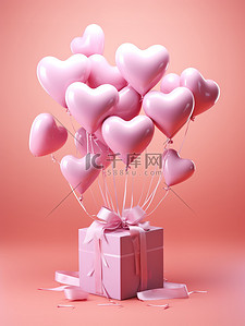 气球心形礼品盒情人节概念背景8