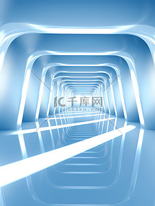 白色科技背景图片_浅蓝色白色光带3D立体电商空间12