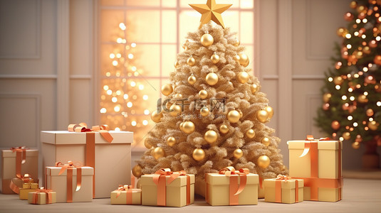 圣诞树装饰彩灯和礼品盒节日背景10