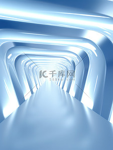 白色立体3d背景图片_浅蓝色白色光带3D立体电商空间19