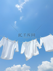 蓝天白云下挂白色T恤蓝天背景3
