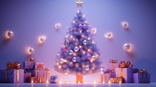 圣诞树装饰彩灯和礼品盒节日背景17