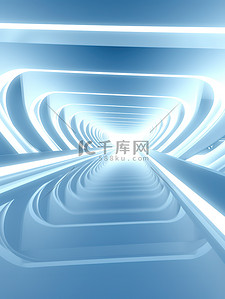 白色立体3d背景图片_浅蓝色白色光带3D立体电商空间1