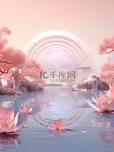 粉色系海报背景图片_七夕海报粉色系建筑植物8