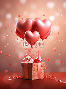 520气球背景背景图片_气球心形礼品盒情人节概念背景4