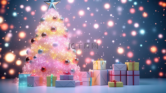 圣诞节圣诞树彩灯背景图片_圣诞树装饰彩灯和礼品盒节日背景12