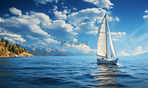励志蓝色海洋帆船风景