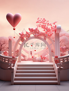 七夕情人节拱桥彩带喜鹊心形平台16