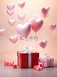 气球心形礼品盒情人节概念背景2
