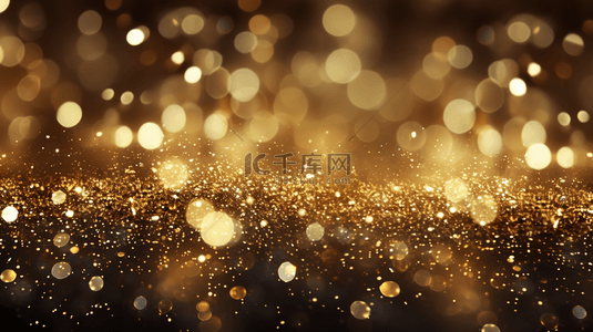 闪耀的金色粉尘颗粒、闪光火花抽象背景，用于庆祝。