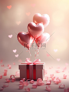 气球心形礼品盒情人节概念背景3