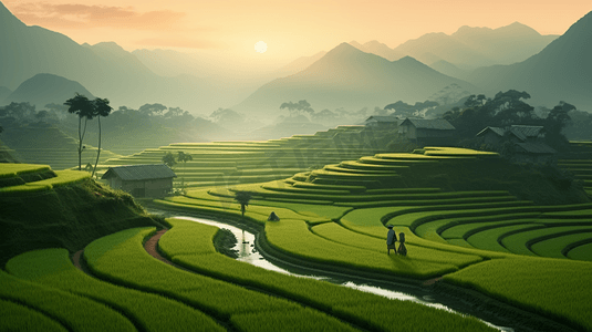 绿油油的乡村稻田